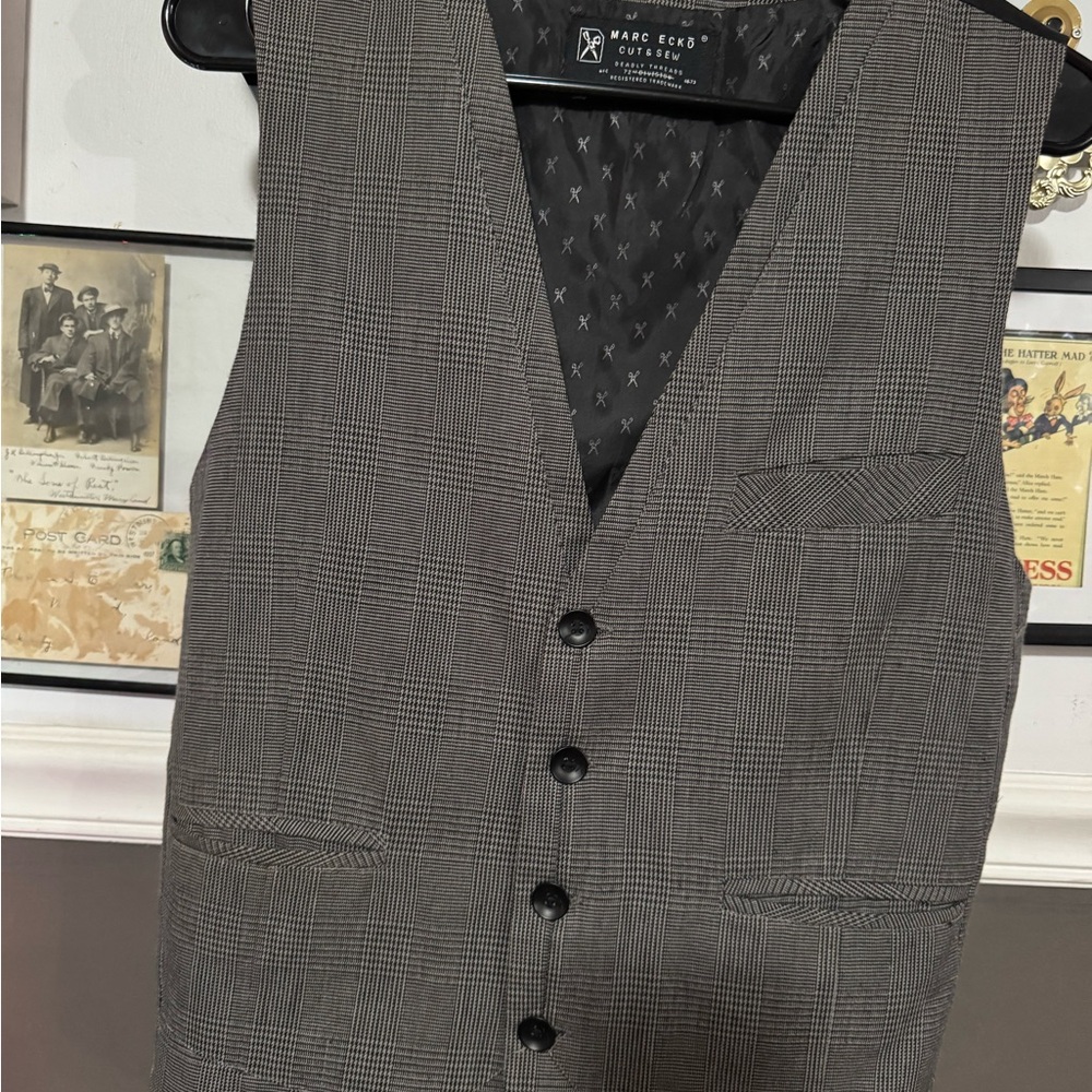 Marc Ecko Charcoal Plaid Men's Vest